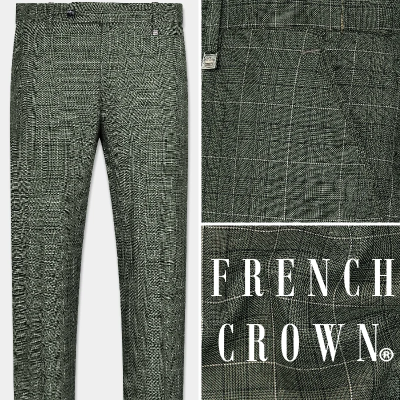 Artichoke Green Checkered Wool Rich Pant