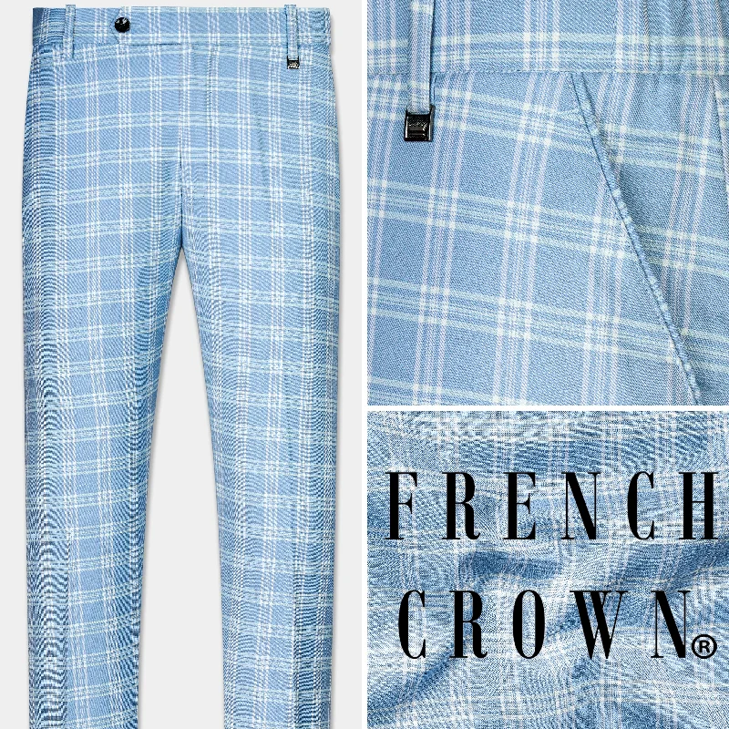 Casper Blue Plaid Wool Rich Stretchable Pant