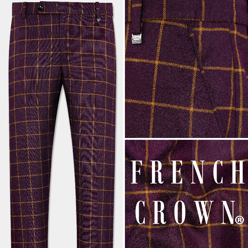 Eggplant Wine Windowpane Wool Rich Pant