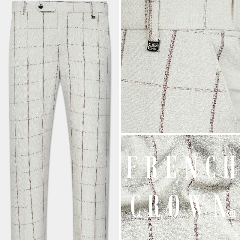 Iron Cream Windowpane Wool Rich Stretchable Waistband  Pant