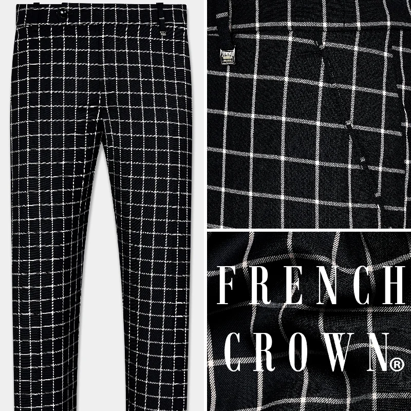 Jade Black and White Checkered Wool Rich Stretchable Pant