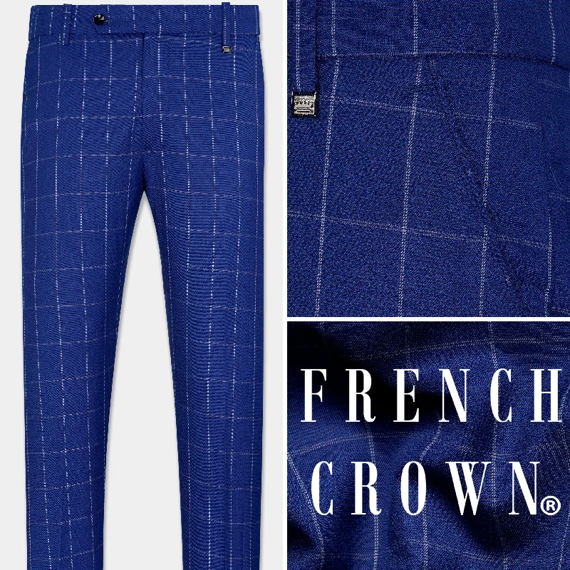 Lapis Blue Windowpane Wool Rich Stretchable Pant