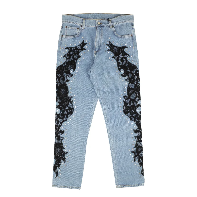 NWT MOSCHINO COUTURE Blue Black Lace Flame Detail Jeans