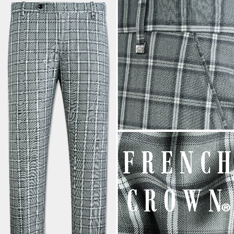 Pewter Gray and White Windowpane Wool Rich Pant