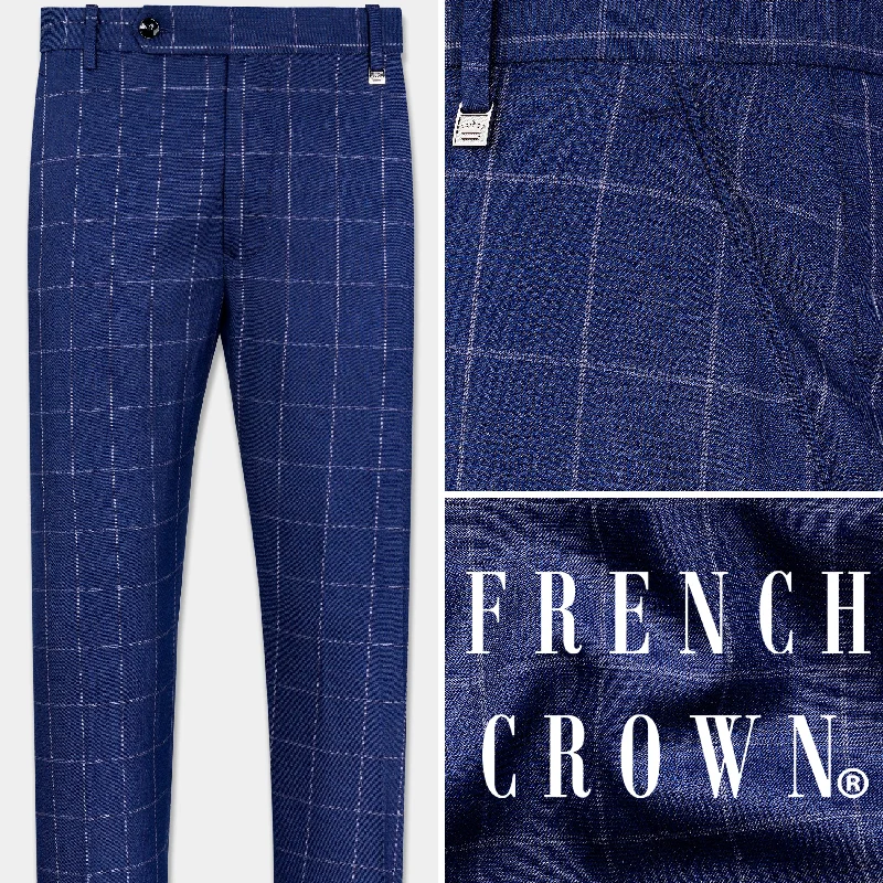 Rhino Blue Windowpane Wool Rich Stretchable Pant