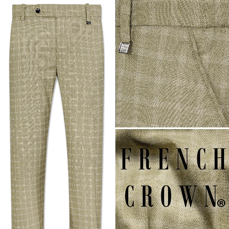 Sandrift Brown Checkered Wool Rich Stretchable Pant