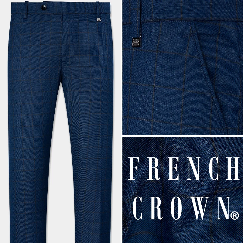 Tangaroa Blue and Subtle Black Checkered Wool Rich Pant