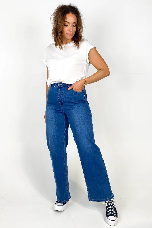 Wakee Gemma Wide Leg Jeans Dark Blue