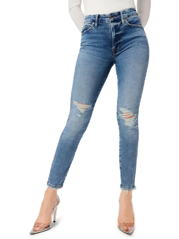 Womens Cropped Distressed Skinny Jeans