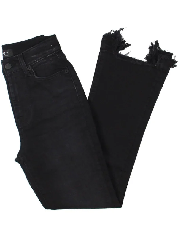 Womens High Waist Raw Hem Slim Jeans