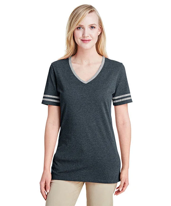 602WVR - Jerzees Ladies Tri-Blend Varsity V-Neck T-Shirt | Black Heather/Oxford