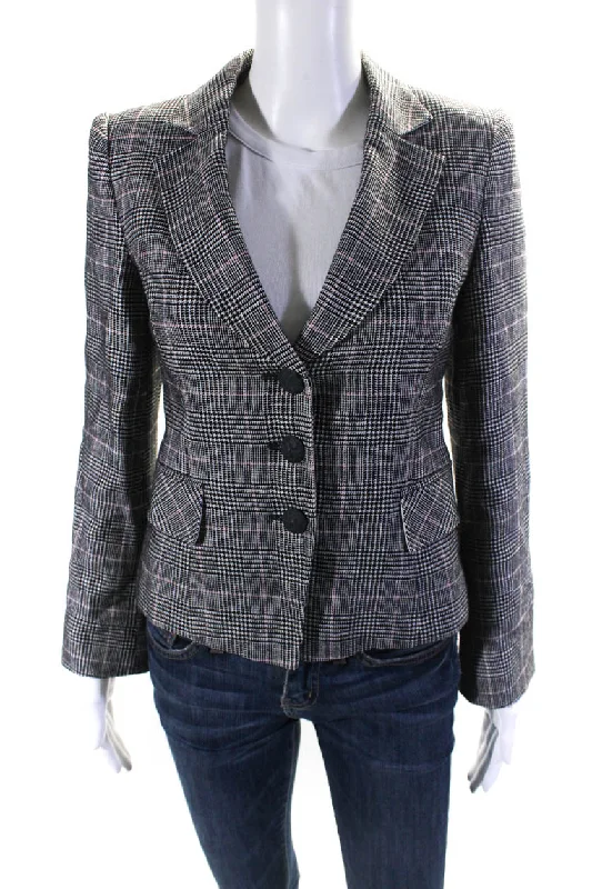 Armani Collezioni Women's Collared Long Sleeves Lined Plaid Blazer