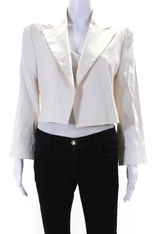 Frame Womens Clean Cropped Open Front Blazer Jacket Linen Beige