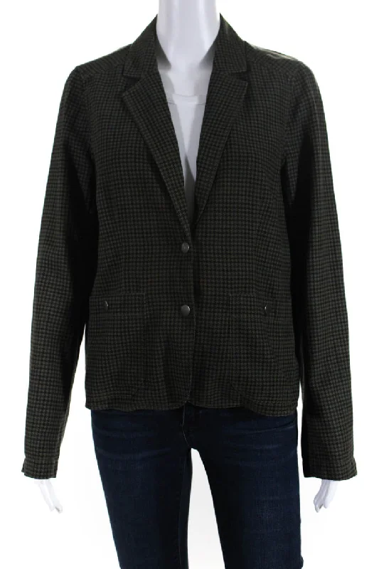 Go Silk Womens One Day Time Houndstooth Snap Blazer Jacket Blue Green