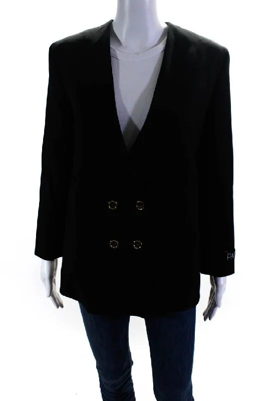 Patou Womens No Collar Double Breasted Blazer Jacket Black