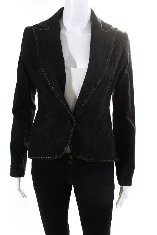 Ralph Lauren Black Label Womens Single Button Denim Blazer Jacket Gray