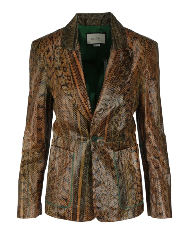 Single-Breasted Python Leather Blazer