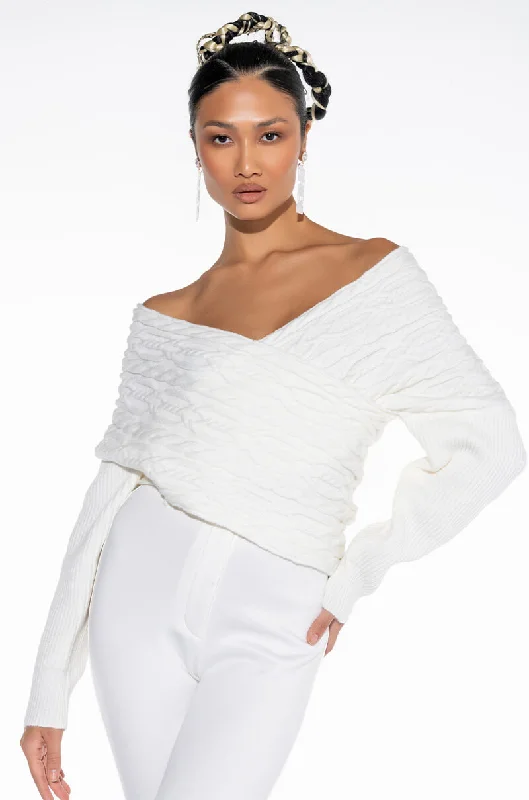 BELIEVE IT OFF THE SHOULDER KNIT SWEATER