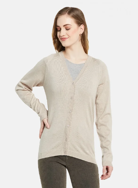 Women Beige Solid Cardigan