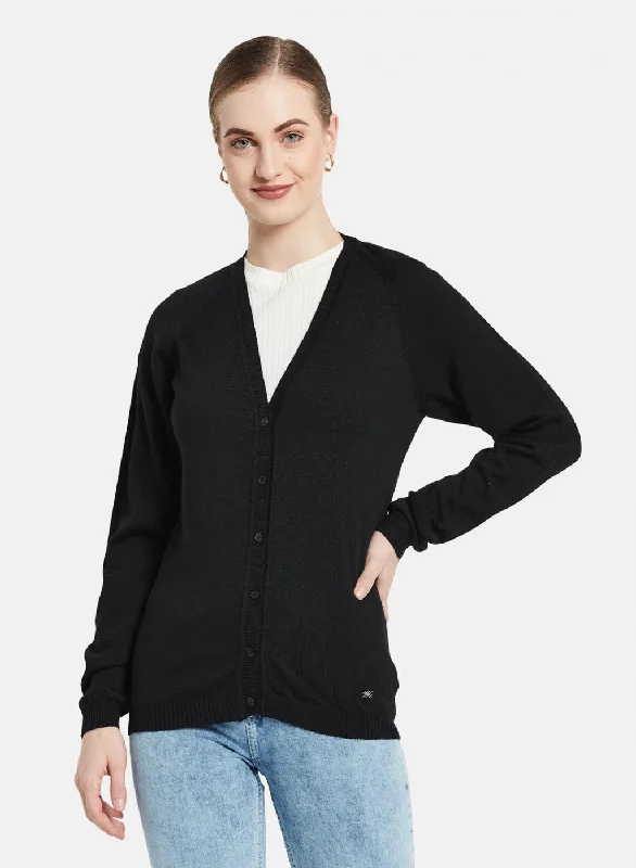 Women Black Solid Cardigan