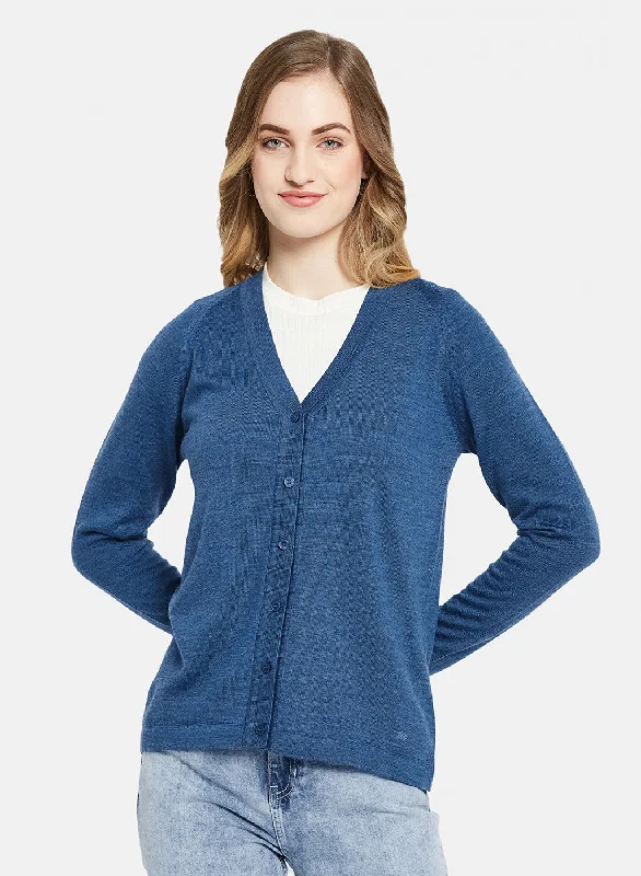 Women Blue Solid Cardigan