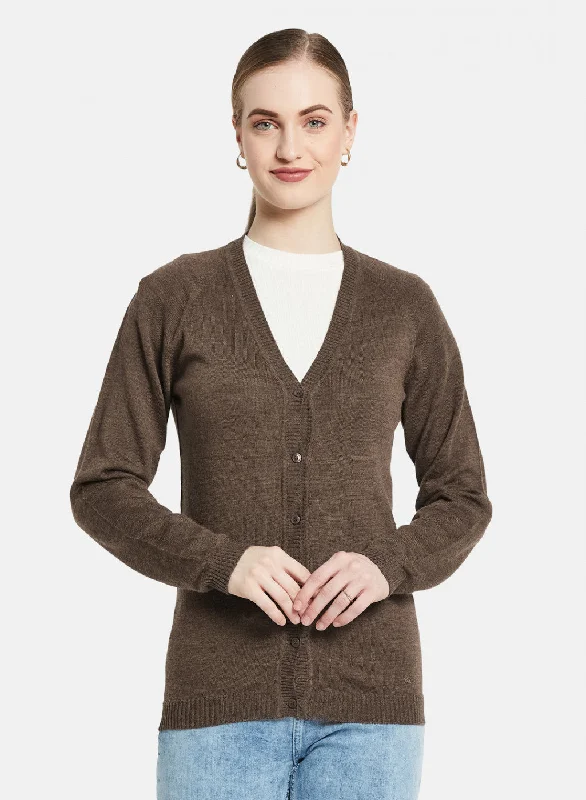 Women Brown Solid Cardigan