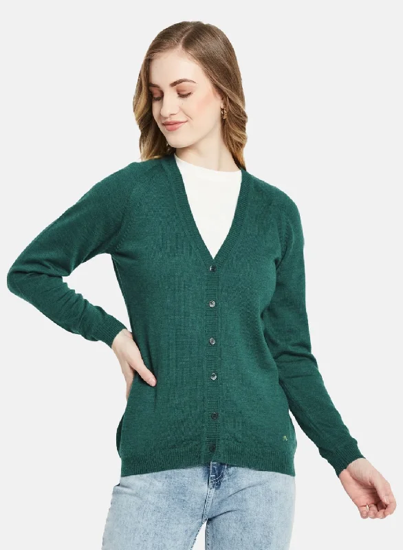 Women Green Solid Cardigan