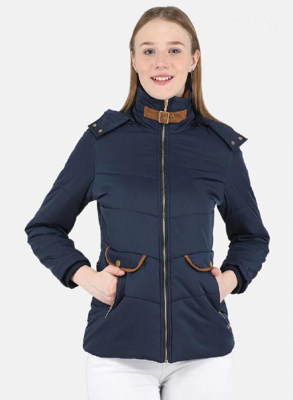 Women Navy Blue Solid Jacket