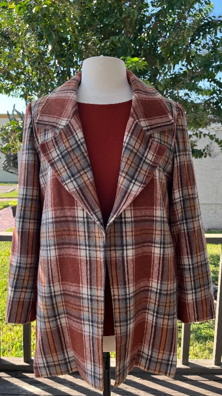 Rust Mix Checked Flannel Blazer by Multiples