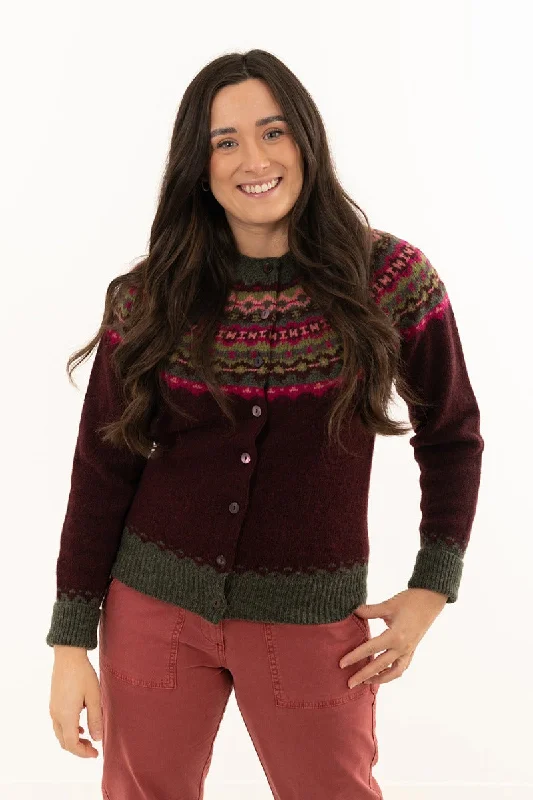 Womens Crathie Fair isle Cardigan - Burgundy