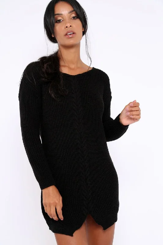 Black Jumper Dress with Twist Knit Detail - Antonia