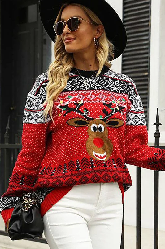 Christmas Red Elk Knitted Pullover Sweater