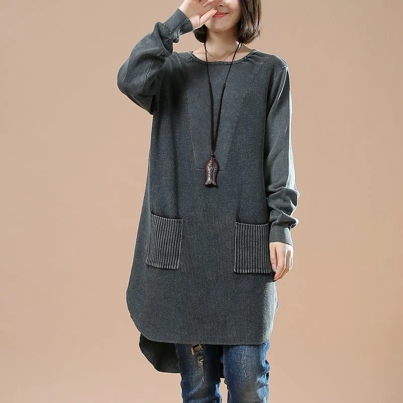 Deep gray long women sweaters oversized pullover blouse