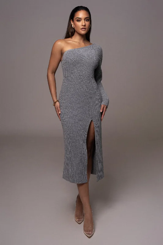 Grey Long Knit Sweater Dress