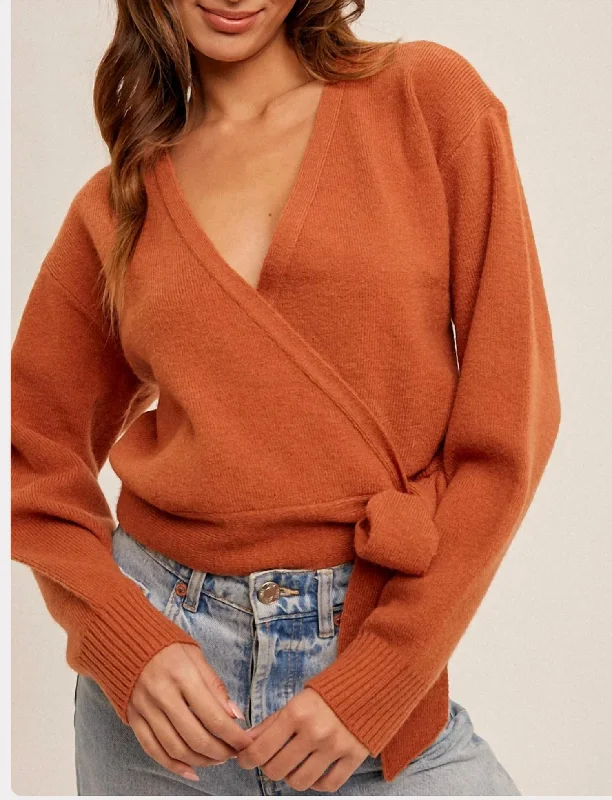 Harvest Wrap Sweater In Orange