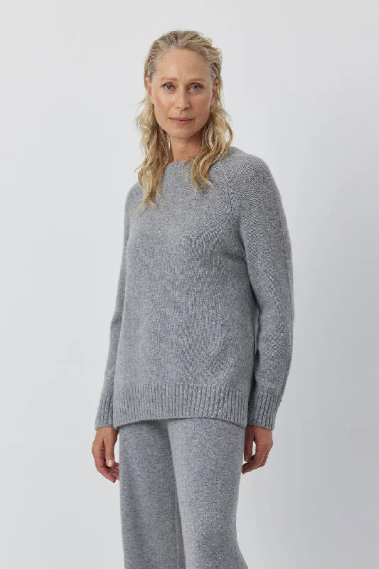 Luxe Cashmere Raglan Crew - Dark Grey Melange