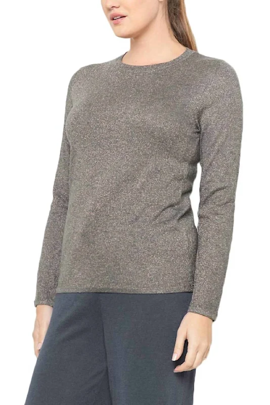 Metallic Crew Neck Pullover In Grey