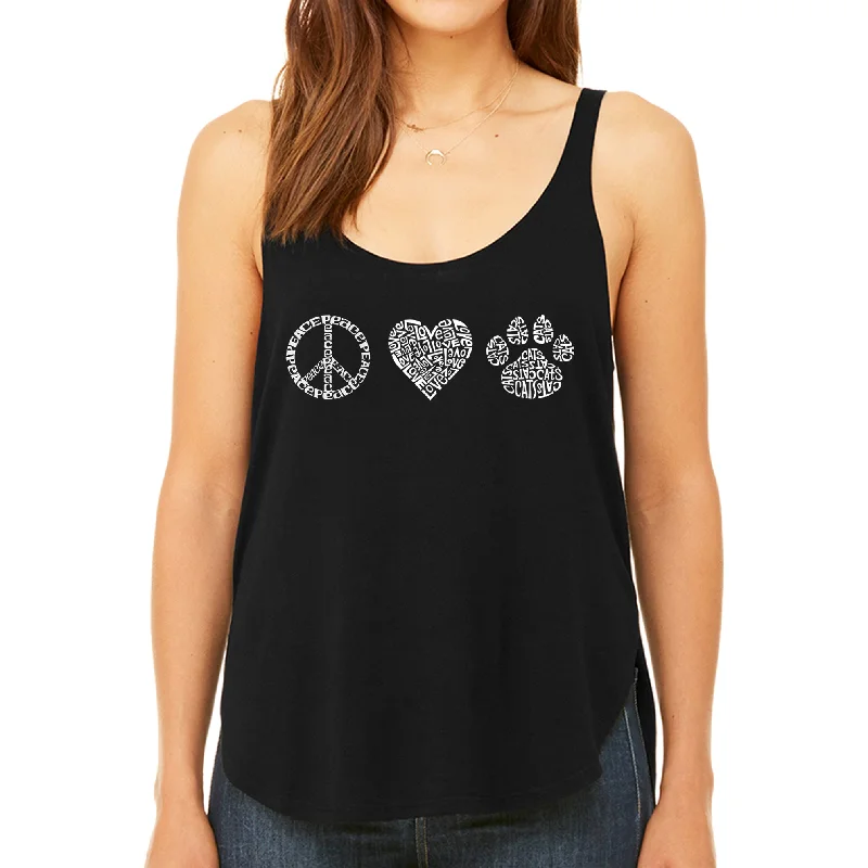 Peace Love Cats  - Women's Premium Word Art Flowy Tank Top