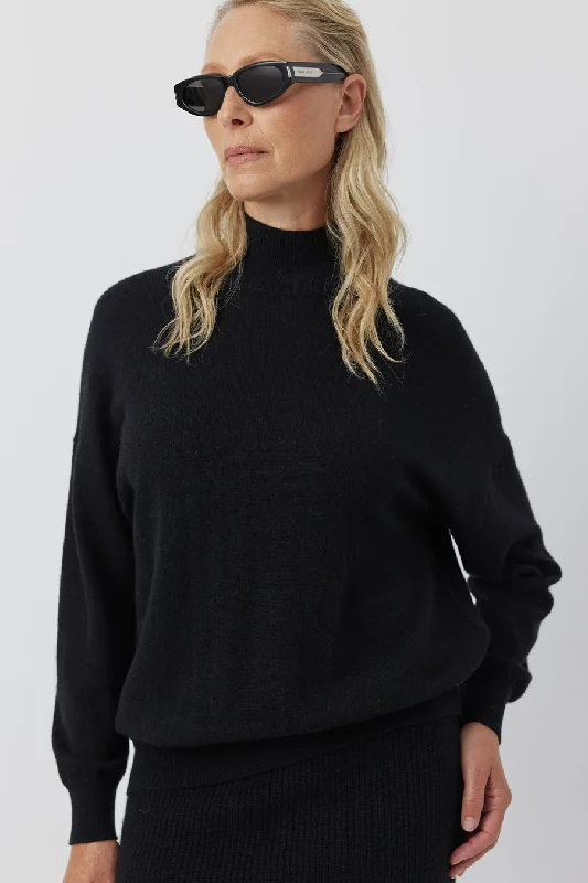 Relaxed Cashmere Mock Sweater - Black