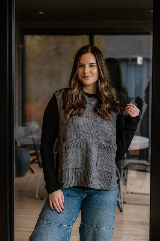 Calvin Tie Sweater Vest | Melange Grey