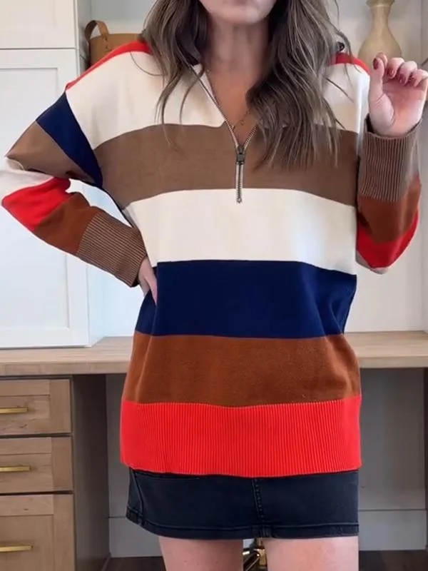 Women's Long Sleeve Striped Pullover Sweater